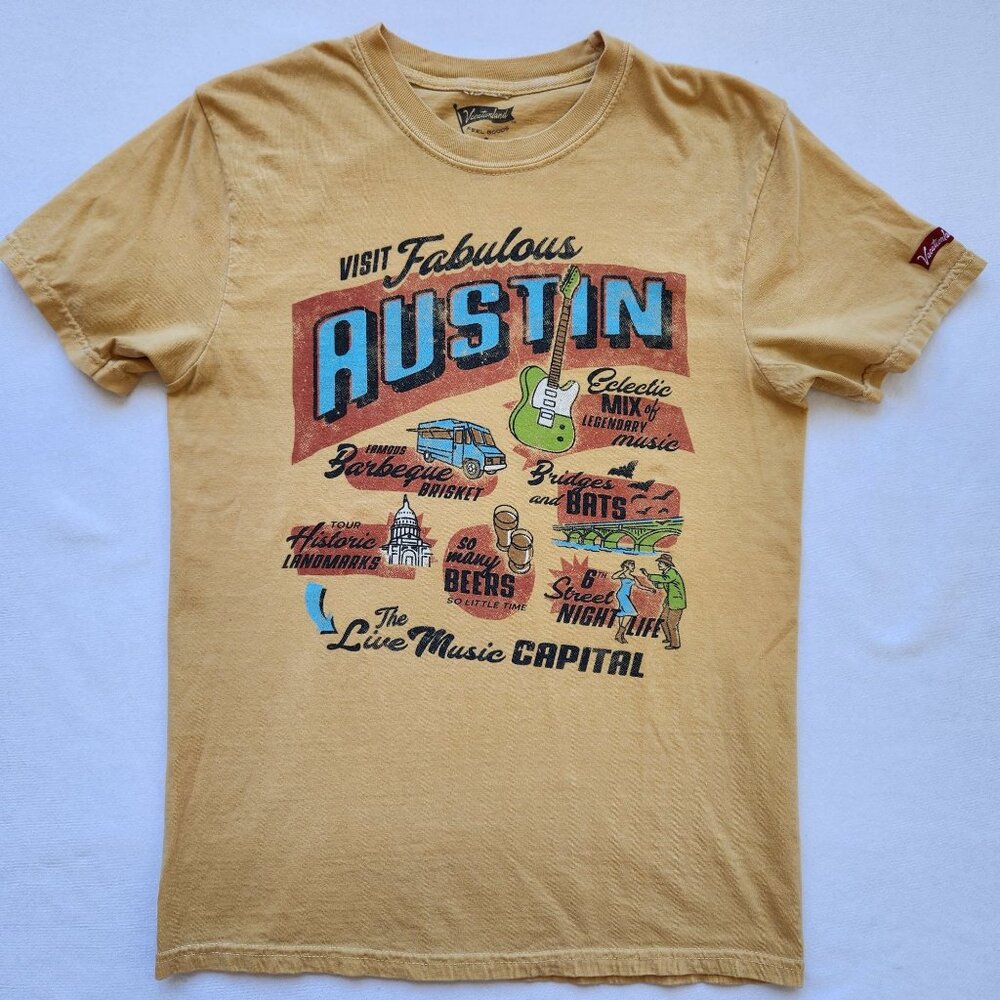 Austin Texas Graphic Tee Shirt Vacationland Mustard Yellow Music Rodeo Soft S - Picture 1 of 8